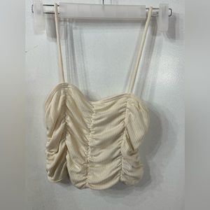 Urban outfitters (M) Cream Ribbed Crop Top w/ Spaghetti Straps